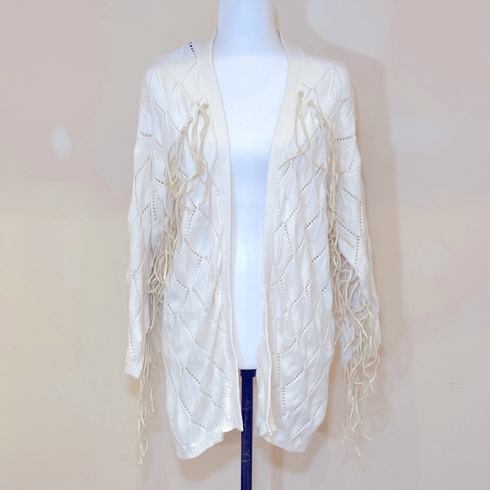 SELECTED | Size S | Knit cardigan with fringe | color Jet stream (light cream)